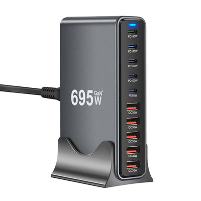 [GaN Tech] Bakeey YMX-695W 695W 10-Port USB PD Charger 5USB-A+5USB-C PD QC Fast Charging Desktop Charging Station EU Plug US Plug for iPhone 16 16 Pro 15 14 13 12 for Huawei Pura X for Xiaomi 15pro for Samusng Galaxy S25 Ultra