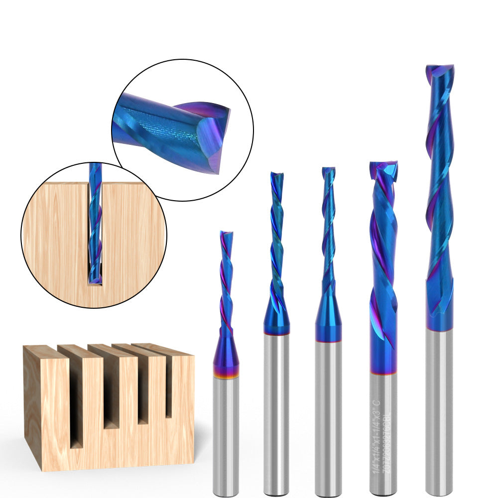 LinkMejor 6.35mm 1/4" Shank Solid Carbide Bit Up Cut Flush Trim Bit Down Cutter Compression Flush Trim Bit Router Bit Nano Blue Coated