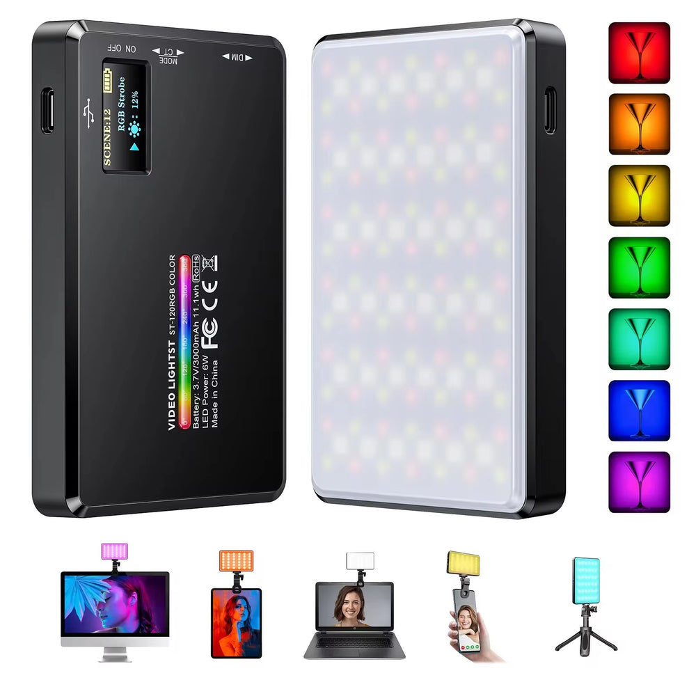 ST-120 RGB LED Video Light Full Color Output Camera Lamp Dimmable 2500K-9000K Bi-Color Panel Light for Vlog Youtube Photography