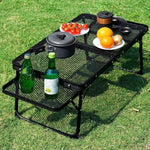 Xmund Outdoor Folding Table with Two Wings, Camping Table with a Mesh Surface, Portable Adjustable Height Barbecue Table, Aluminium Alloy Dining Table for Picnics, Camping, Barbecues, And The Beach