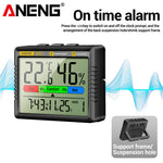 LinkMejor AP01 Hygrometer Clock Calendar Snooze Mode LCD Display Temperature Range -10~50°C Humidity Range 10~99% Hourly Reminder Battery Operated for Home Office