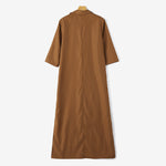 LinkMejor Women's Dresses Turn-Down-Collar 3/4 Sleeve Elegant Office Side Split Plain Maxi Shirt Dress