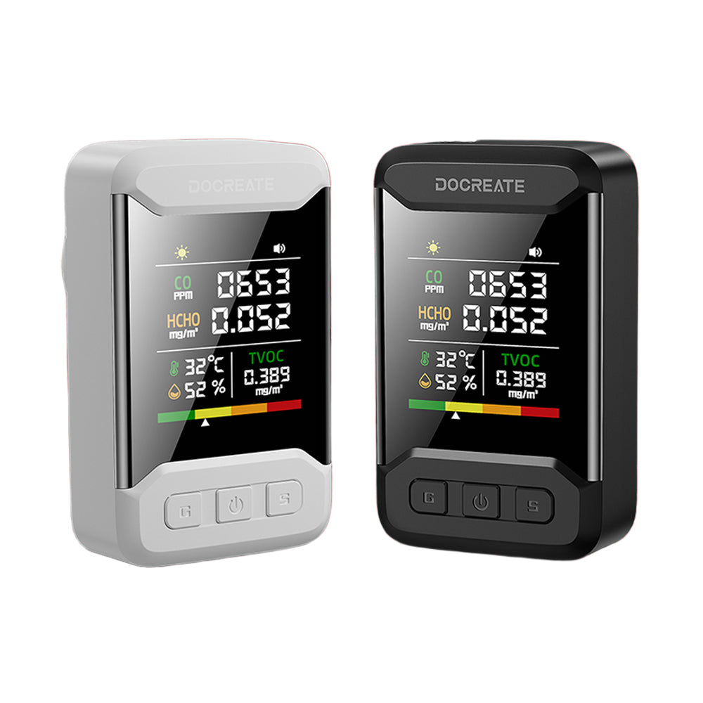 4IN1 CM51 Indoor Carbon Monoxide Formaldehyde HCHO TVOC Air Quality Monitor Portable Multi Function Temperature Humidity Measurement Real Time Alarm Adjustable Brightness Compact Design Home Office Air Safety System