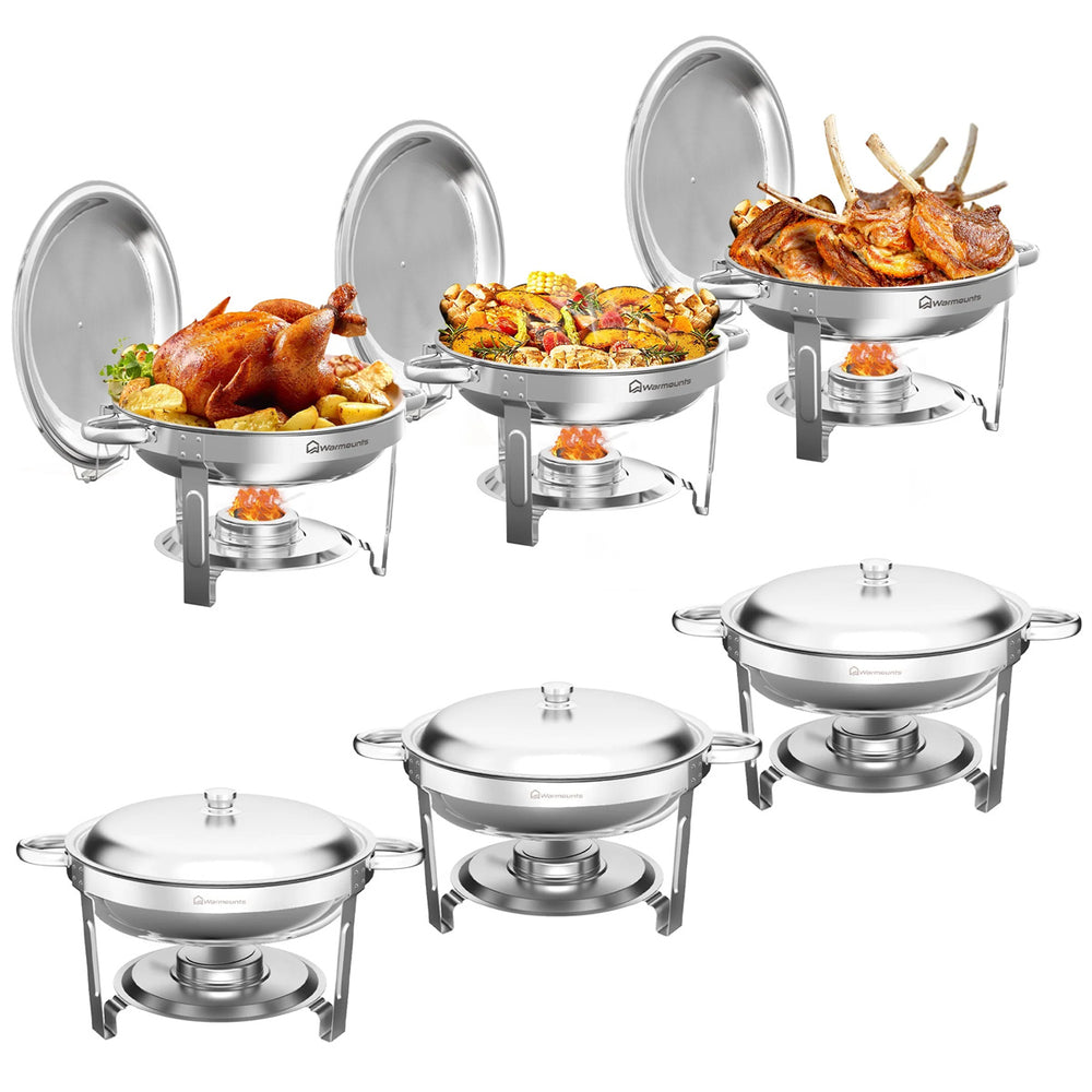 Warmounts 1/2/4/6 Pack Chafing Dish Buffet Set, 5QT Round Buffet Servers and Warmers Set, Stainless Steel Catering Food Warmer with Glass Lid & Holder for Party Home Garden Wedding