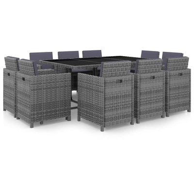 11 Piece Outdoor Dining Set with Cushions Poly Rattan Gray