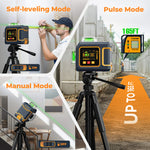 LinkMejor CM-S03 Laser Level 12 Lines LCD Display Green Beam 3x360° Self Leveling Tool IP54 Rechargeable Battery Remote Control for Construction Alignment