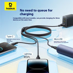 Baseus Fast Speed Series 3.5A USB-A to Micro/iP/USB-C Cable Fast Charging Data Transmission Tinned Copper Core Line 0.8M/1.3M Long for iPhone 16 16 Pro 15 14 13 Pro Max for Huawei Mate XT for Xiaomi 15pro