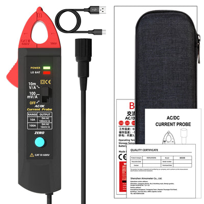 LinkMejor UP1 AC/DC Current Probe, 10A/100A Clamp 100mV/A 10mV/A Output BNC Interface 12.7mm Jaw non-contact checks USB Type-C Rechargeable Oscilloscope