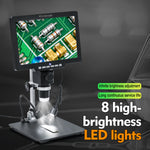 Digital Microscope 1200X Magnification 10.1 inch HD LCD Screen 12MP 8 LED Lights with Battery USB Type-C Microscope for Electronics Biological Research
