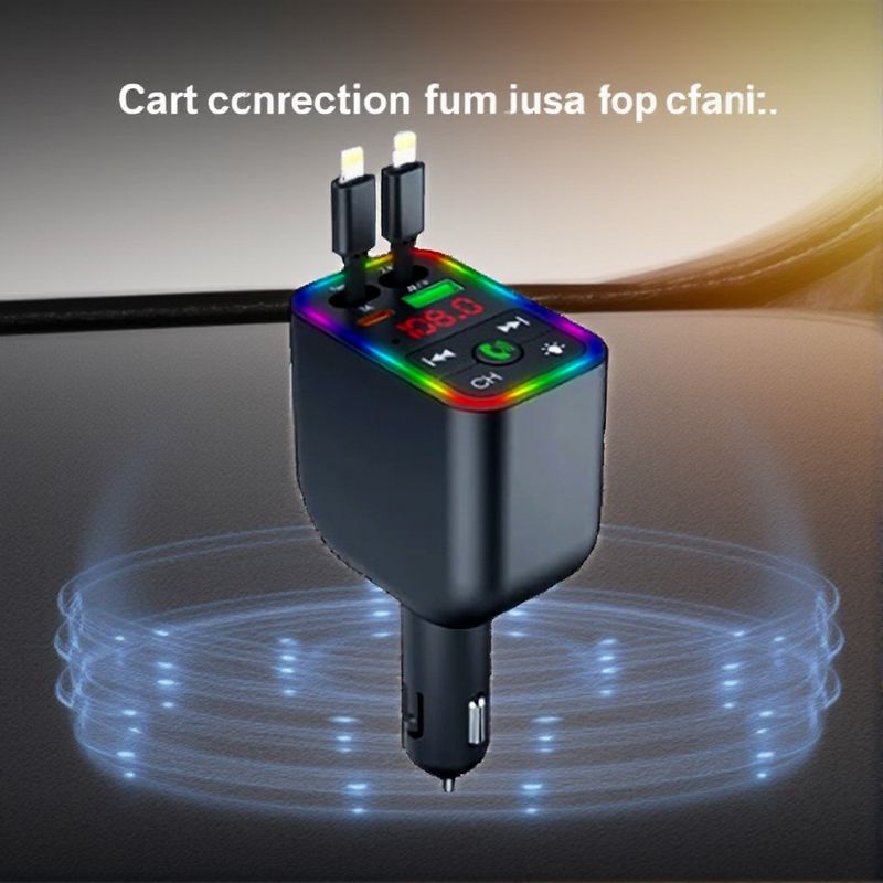 Y3 Car Audio Transmitter Bluetooth Music Player with Retractable Charging Cable and Fast Car Charger