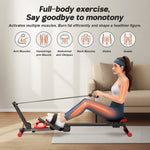 LinkMejor 4 in 1 Foldable Rowing Machine with LCD Monitor 4 Levels & 4 Heights 120kg Capacity Adjustable Ab Trainer Silent Slides Workout Rower Home Gym Equipment for Full-Body