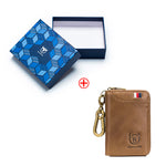 LinkMejor Genuine Leather Mens Waist-Mounted Wallet Card & Id Holders Multi-function Key Chain Holders Mini Key Bag Coin Purse Wallet Two-In-One with Gift Box