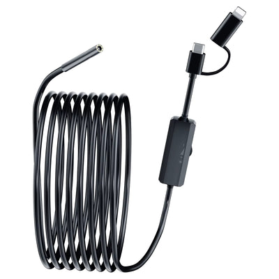 2 in 1 IOS Android 8mm Wired Industrial Endoscope Smartphone Camera 1m/2m/5m/10m Type-C HD 960P Wired  Pipe Inspection Borescope IP67 Waterproof Soft Cord