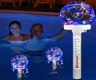 Solar Powered Floating Pool Thermometer Easy to Read Night Display Waterproof High Accuracy LED Colored Light for Perfect Ambiance and Accurate Temperature Reading Ideal for Swimming Pool Hot Tub Pond