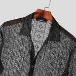 LinkMejor Men's Hollow Lace Loose Short Sleeve Shirts