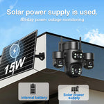 8MP 5X Zoom AOV Solar Security Camera Multi-view Wireless Outdoor Cam 4G HD 360° View Color Night Vision AI Human Detection Red Blue Alarm IP66 Waterproof for Home Safety