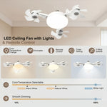 Elfeland Creative Drone-Style E27 LED Fan Light 2-in-1 Lighting & 3 Speed Fan with Remote Control Dimmable Timer for Living Room Bedroom