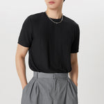 LinkMejor Mens Solid Color Rib Knitted Crew Neck T-Shirt Comfortable Breathable Short Sleeve Tshirt for Summer