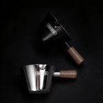 HiBREW 100ml Espresso Measuring Cup 304 Stainless Steel Coffee Dosing Cup with Walnut Wood Handle for Espresso Machine