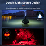 BORUiT White Red Light LED Headlamp Use AAA Battery 4 Modes Super Bright Head Lamp Waterproof Head Torch