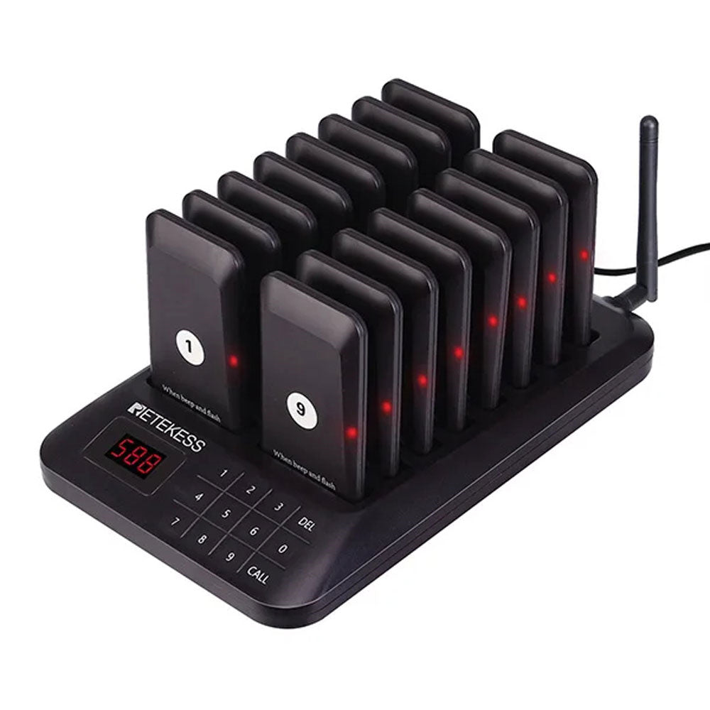 LinkMejor TD157 Restaurant Pager Wireless Calling System 16pcs Coasters Buzzer Beeper Bell Receivers 300m Transmission Rechargeable Battery for Restaurant Bar Cafe Hotel Hospital