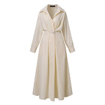 LinkMejor Women Fashion Autumn Sundress Elegant Women Lapel Neck Long Sleeve Solid OL Vestidos Robe Femme Long Shirt Dress Oversized