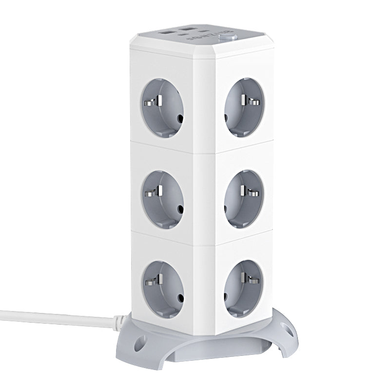 BlitzWolf BW-EC3 3-Layer Vertical Cube EU Socket Plug Power Outlet Extender with 12 AC Outlets / 2 USB-A / 2 USB-C for MacBook iPad Game Office Home
