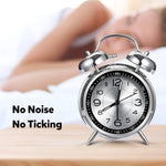 LinkMejor 4 Inch Loud Alarm Clock Twin Bell Analog for Heavy Sleepers Silent Non-Ticking Quartz with Backlight