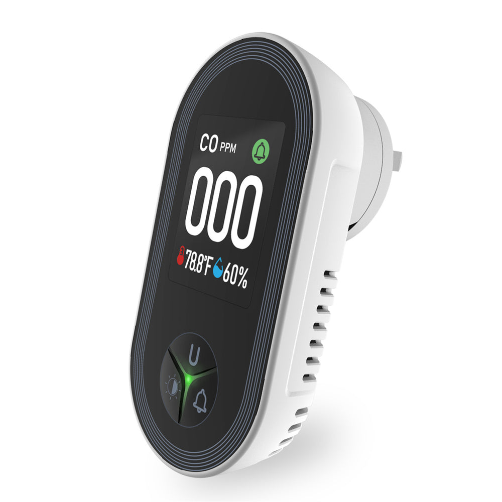 MOES  3-in-1 Plug-in CO Detector Display with Temperature & Humidity Sensor Built-in Alarm Sound Warning for Home Security Plug and Play