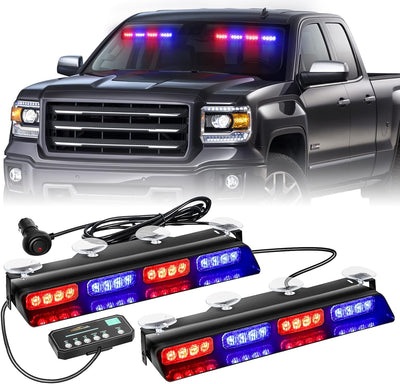 Front/Rear Windshield Interior Emergency Driving Strobe Light Safety Flashing Warning Danger Split Light Strip with Suction Cup for Construction Vehicles Truck