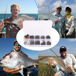 Anmuka 115pcs Fishing Connector Swivel Box Pack Pins Center Pass Swivels Sea Bean Bass Trout Fishing Accessories