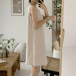 LinkMejor Women Crew Neck Sundress Knee Dresses Oversized Sleeveless Casual Solid Loose Midi Dresses