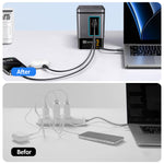 [GaN Tech]LinkMejor BW-i116 Max 105W 6-in-1 Power Combo Desktop Charger Station with Built-in Dual Telescopic Type-C Cable + USB-A+USB-C + 2-in-1 Wireless Charger for Smart Phones for iPhone 16 16 Pro 15 14