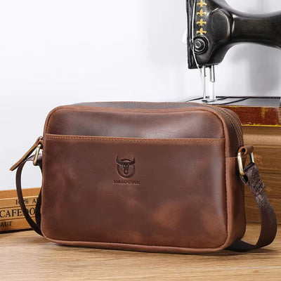 LinkMejor Men's Genuine Leather Shoulder Bag Retro Large Capacity Travel Bag Crazy Horse Leather Crossbody Bag Messenger Bag