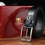 LinkMejor 130cm Genuine Leather Mens Pinch-buckle Belt with Box Birthday Gift for Husband Father Son