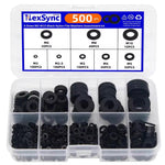 500Pcs 8 Size Black Nylon Flat Washers Set M2 M2.5 M3 M4 M5 M6 M8 M10 Assortment Kit Plane Spacer Insulation Gasket Ring