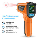 LinkMejor Advanced Infrared Thermometer IRO2C Wide Temperature Range (-50°C to 800°C) Adjustable Emissivity 12-Point Laser Inverted Color Screen HD Backlight Accurate Measurements Ideal for Industrial HVAC and Home Use