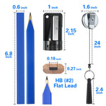 14Pcs Carpenter Pencils 7 Inch Flat Octagonal HB Carpenter Marking Pencils with Pencil Sharpener and Silicone Heavy Duty Retractable Pen Holder for Woodworking Marking Tool