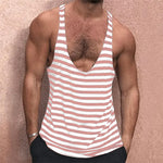 LinkMejor Mens Striped U-Neck Sleeveless Casual Vest Simple Gym Sports Tank Top