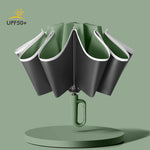 10 Ribs Fully Automatic Handle Umbrella 106cm Detachable Handle Reverse Opening UV Umbrella with Windproof Reflective Stripe Reverse Fold Umbrella Carabiner Travel