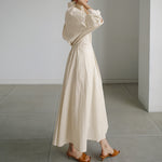 LinkMejor Women Fashion Autumn Sundress Elegant Women Lapel Neck Long Sleeve Solid OL Vestidos Robe Femme Long Shirt Dress Oversized