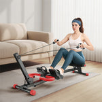 LinkMejor 4 in 1 Foldable Rowing Machine with LCD Monitor 4 Levels & 4 Heights 120kg Capacity Adjustable Ab Trainer Silent Slides Workout Rower Home Gym Equipment for Full-Body