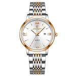 LinkMejor Women Watch Thin Waterproof Luminous Quartz Watch Calendar Analog Stainless Steel Wrist Watch Date Lady Watch