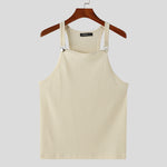 LinkMejor Mens Solid Knit Textured Sleeveless Vest Fashion Solid Color Metal Button Strap Tank Top for Men