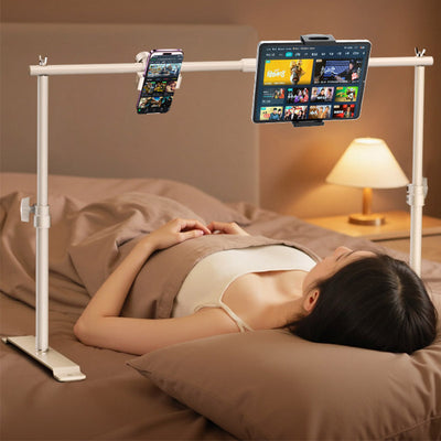 Dual-pod Adjustable Tablet and Phone Bed Mount 360° Rotation Aluminum Alloy Holder for Phone for iPad Hands Free Universal Stand