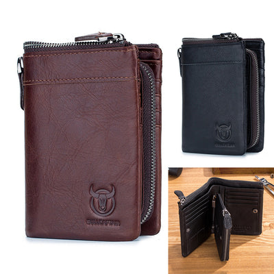 LinkMejor Men's Genuine Leather Wallet Detachable Coin Purse Large Capacity Multi-card Slots Card Holder Money Clip