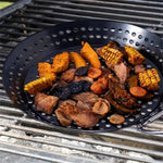 IPRee BBQ Grill Basket Round Perforated Grilling Pan with Folding Handle for Camping Picnic BBQ Folding Outdoor Barbecue and Baking