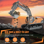 LinkMejor Z6833YG RTR 2.4G 14CH Alloy RC Car Excavator 3-in-1 Bucket/Claw/Drill Construction Truck LED Light Sound 680°Rotating Engineering Vehicles Toys Models Collection Gift For Boys