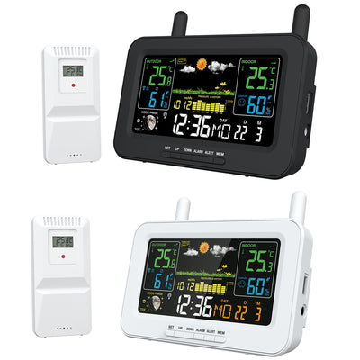 Weather Stations Wireless Indoor Outdoor Thermometers LCD Color Display Temperature Humidity Monitor with Outdoor Sensor Weather Thermometer Forecast Station with Clock / Adjustable Backlight / Forecast / Data / Air Pressure and Alarm Alert