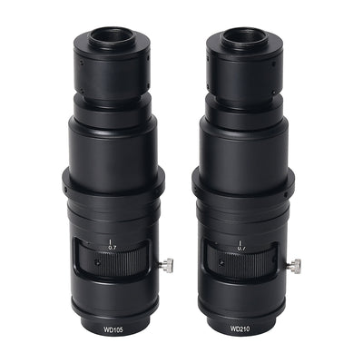 LinkMejor WD105 WD210 Microscope C Mount Zoom Lens 0.7X-5X Magnification Continuously Variable Zoom Lens 105mm/ 210mm Working Distance for Inspection Electronic Repair Soldering